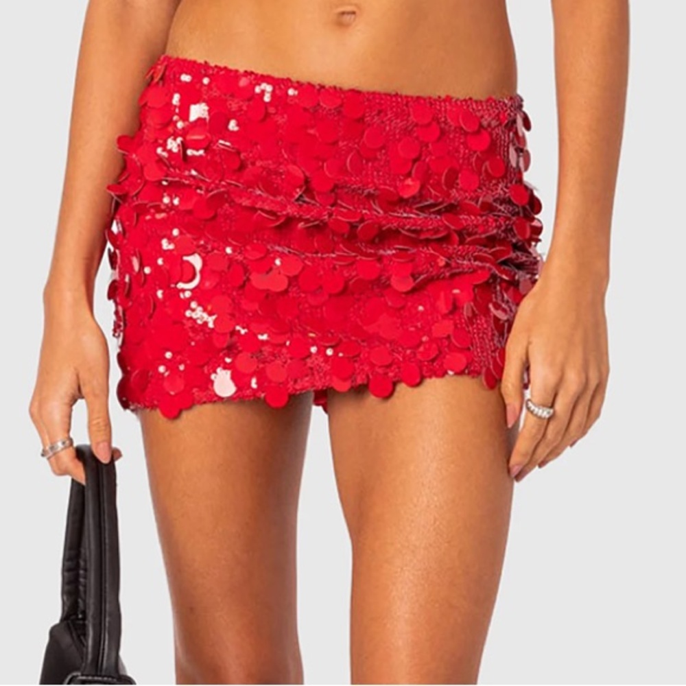 Edikted Red Sequin Mini Skirt